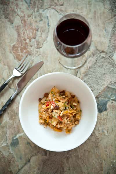 pasta and wine