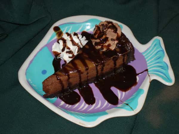 Chocolate cake with whipped cream and ice cream