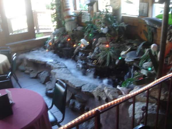 Indoor waterfall with decorations