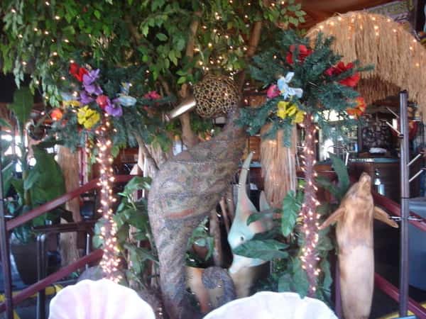 Tree next to marine themed decorations