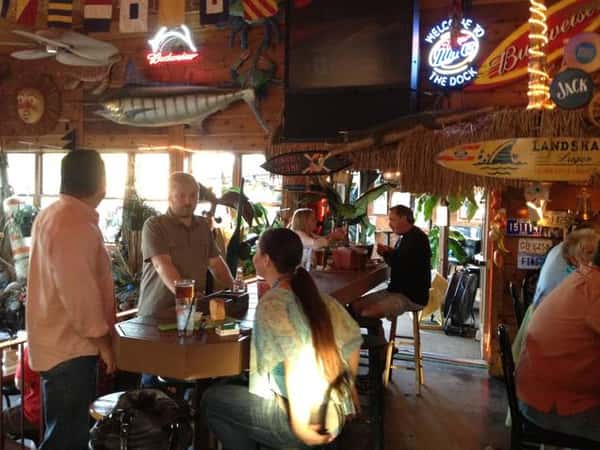 Bar table with people sitting and socializing