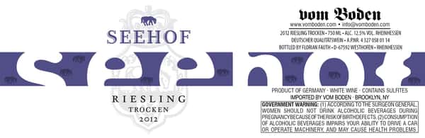 Riesling, Seehof, Rheinhessen Deutscher Qulitatswein, 2023, Rheinhessen, DE