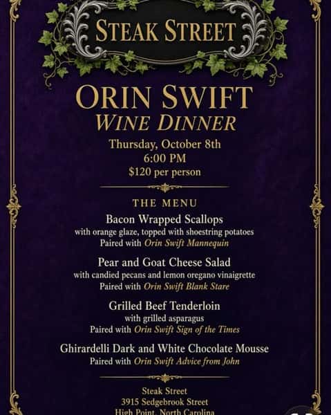 Call today and reserve your seat at our Orin Swift Wine Dinner ! #dinnerideas #wines #winestagram