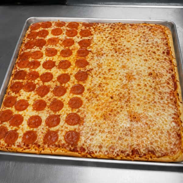 party bomb pizza half cheese & half pepperoni
