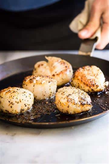 quinoa scallops fried in a pan