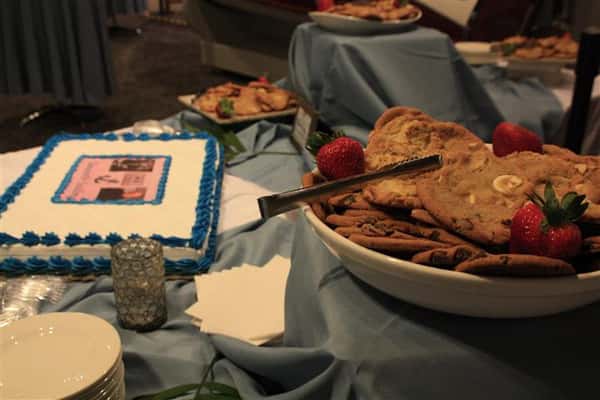 catering dessert station with various cookies on display