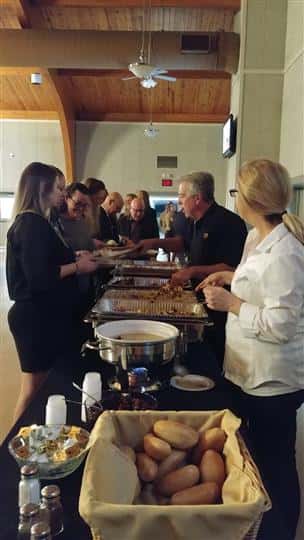 buffet station line with customers