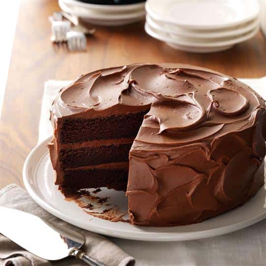 chocolate cake displayed on a table
