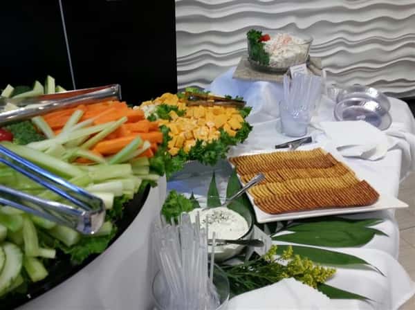 catering display of various finger foods
