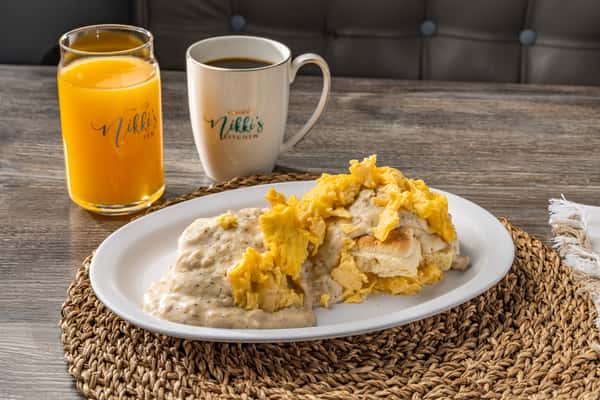 Full order Biscuit/Gravy topped with 1 egg
