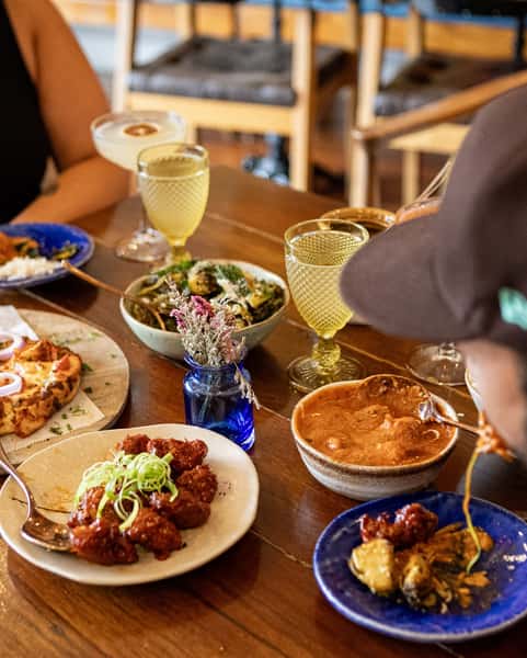 A table full of food and drinks
