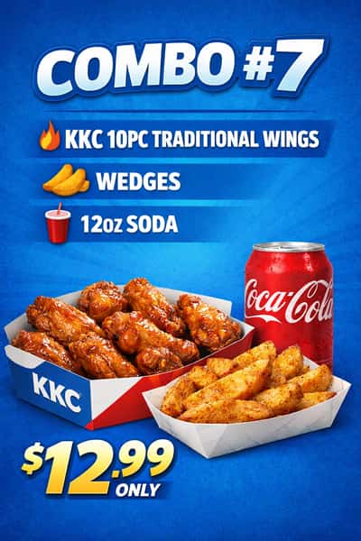 combo #7 kkc 10pc traditional wings + wedges + 12oz soda