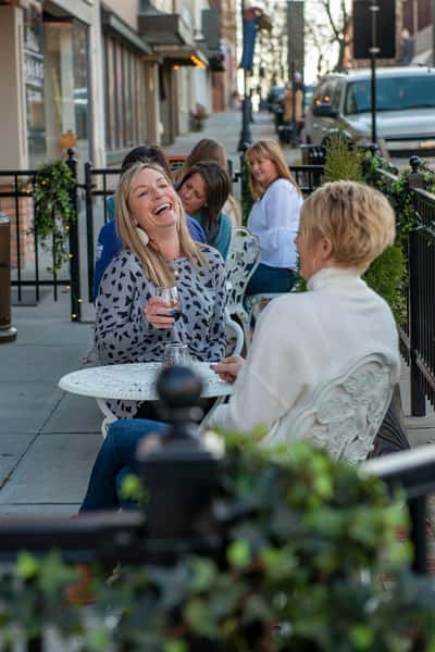 two women sitting at a table