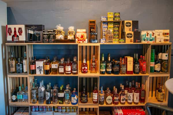 shelving display of bottles