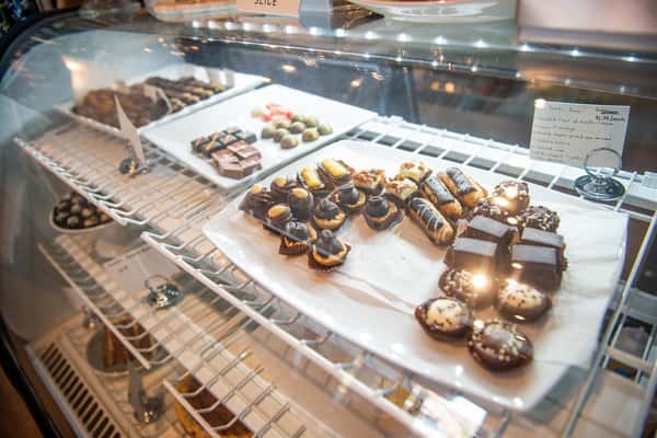 pastries in a display case