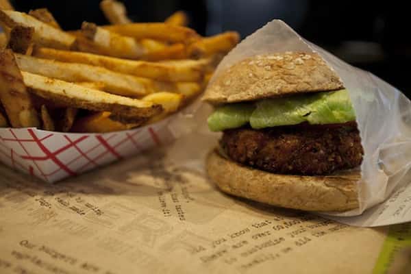 vegan burger and fries