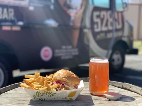 burger, fries and beer