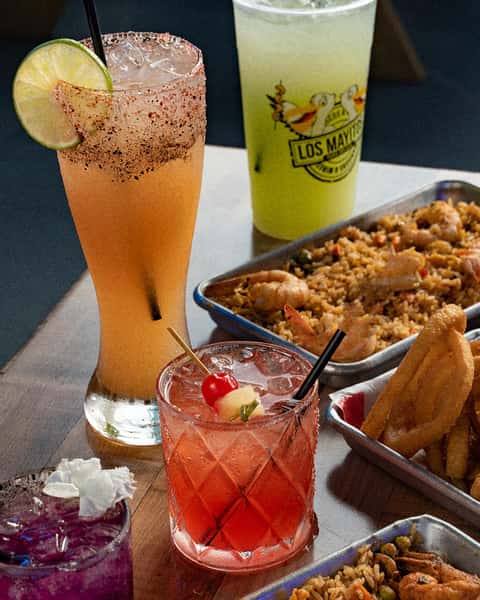 table of food and drinks