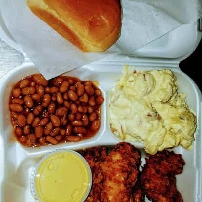 beans, meat, sides