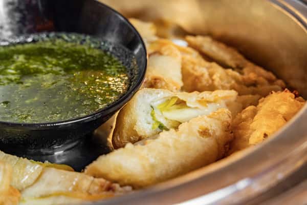 Zucchini Blossom Fritti V- pesto contains pine nuts