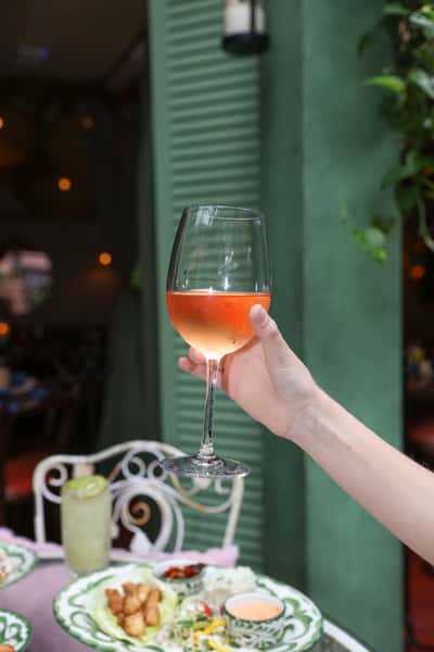 glass of wine on the patio