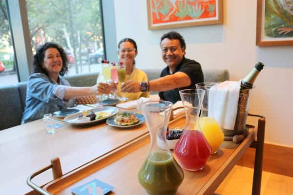 Mimosa Cart with a selection of fresh juices and sparkling wine, a brunch experience at Zaranda Houston