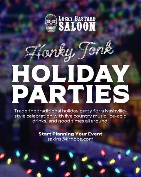 Taking a quick break from our regularly scheduled spooky content to remind you that the holidays are right around the corner! 🎄
Ditch the boring holiday party and turn up the honky tonk cheer at Lucky Bastard Saloon! 🍻🤠
Start planning your holiday party: sakins@krgops.com