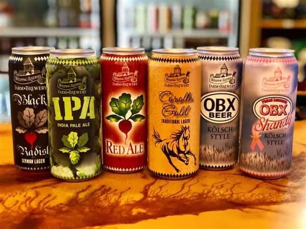 local beers lined up in a row