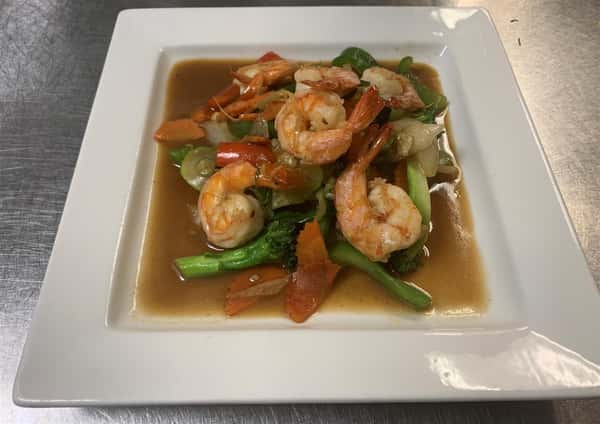 grilled shrimp and vegetables