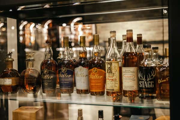 Bottles of rare bourbon on a shelf