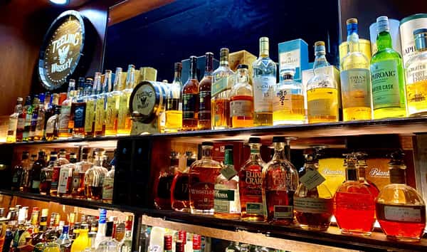 shelves of assorted liquor
