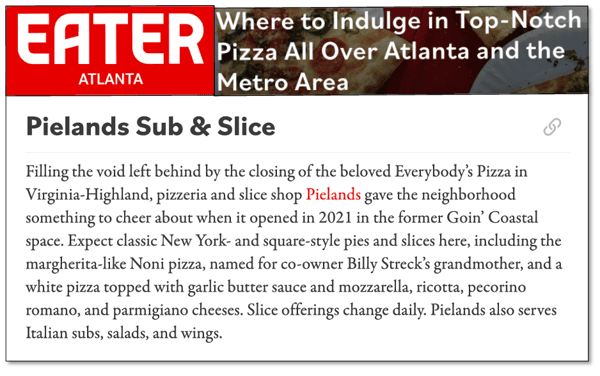 Pielands in Eater Atlanta's Top Pizzerias