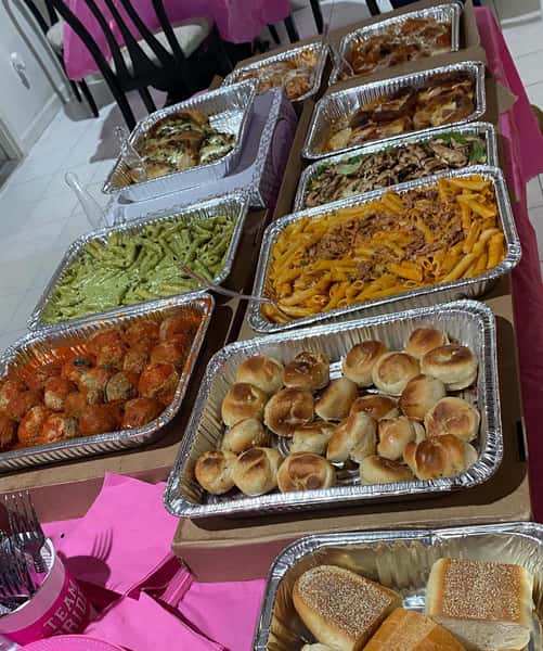 assortment of catering trays on a table