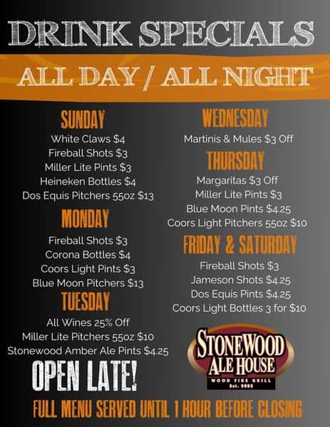 DAILY DRINK SPECIALS - Stonewood Ale House Wood Fire Grill