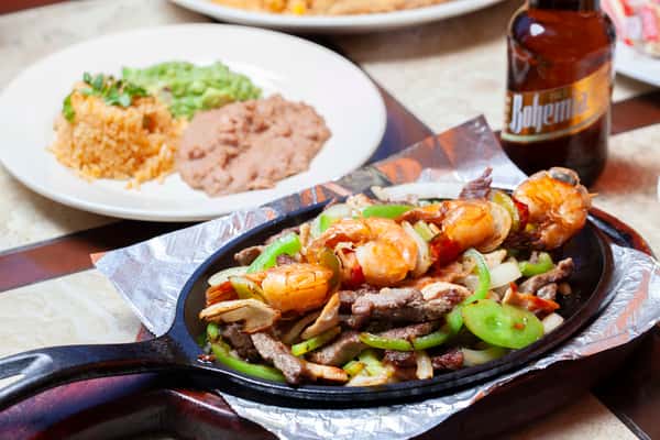 Beef and Chicken Fajita with Shrimp, Bell Peppers, and Onions