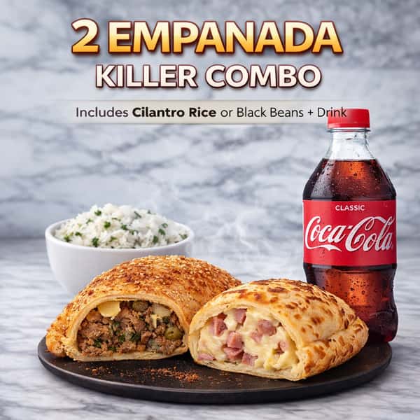 2 Empanada Combo with a side and a drink