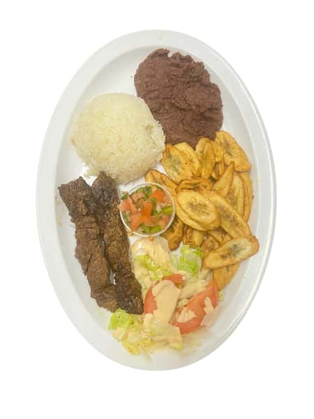 Carne Asada En Almuerzo( Arroz,frijol,tajada,ensalada Y Tortilla)