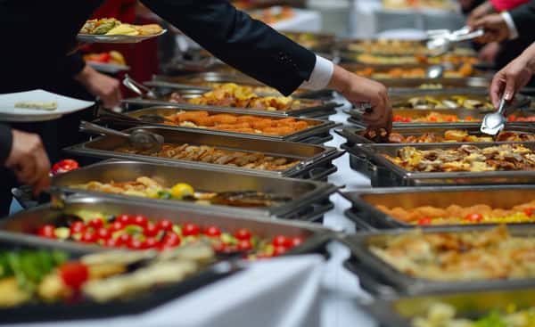 Catering hot trays with a variety of entrees