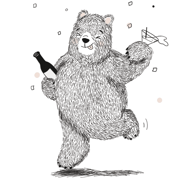 Illustrated Bear with champagne
