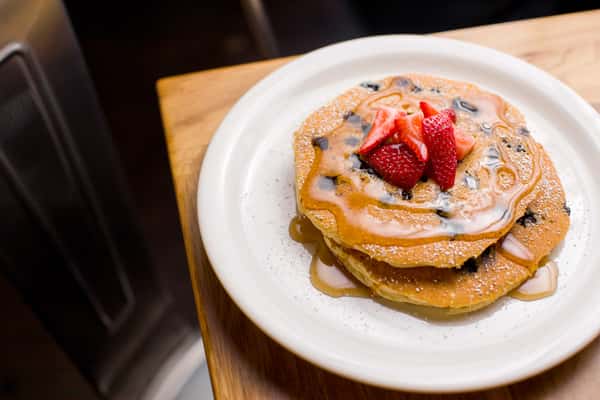 Pancakes + Powdered Sugar + Strawberries