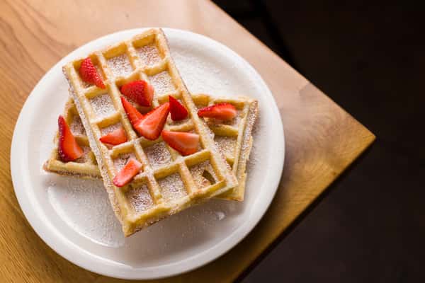 Waffles + Powdered Sugar + Strawberries