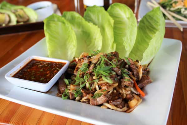 Korean Steak Lettuce Wraps Happy Hour Menu Ling & Louie's Asian Bar