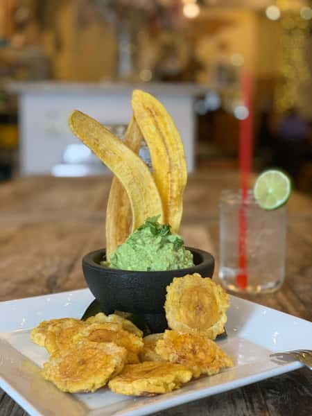 Guacamole with crispy tostones and chifles 
