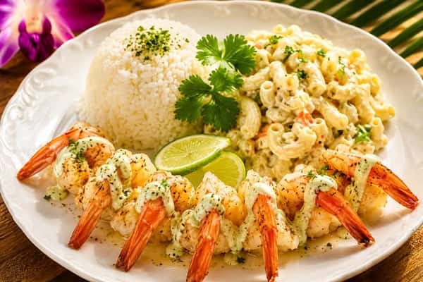 Pirates Garlic Shrimp Plate w/ Cilantro Crema and Mac Nuts
