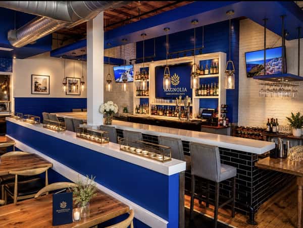 Interior bar area inside Magnolia Greek Kitchen & Pasta