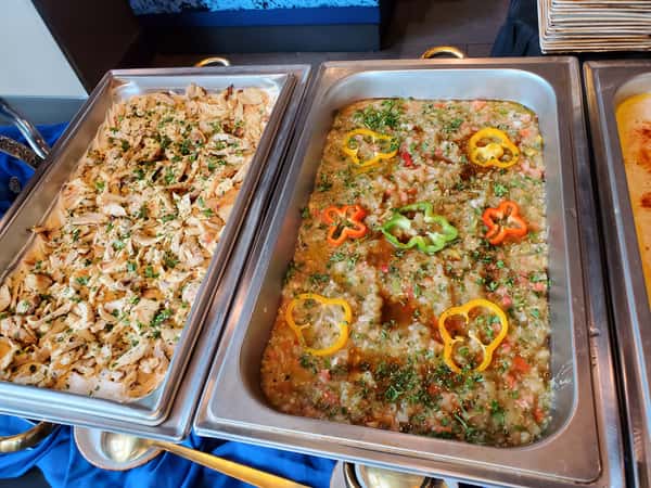 Pans of Mediterranean food
