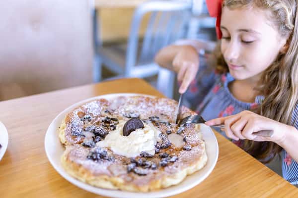 cutting into pancakes