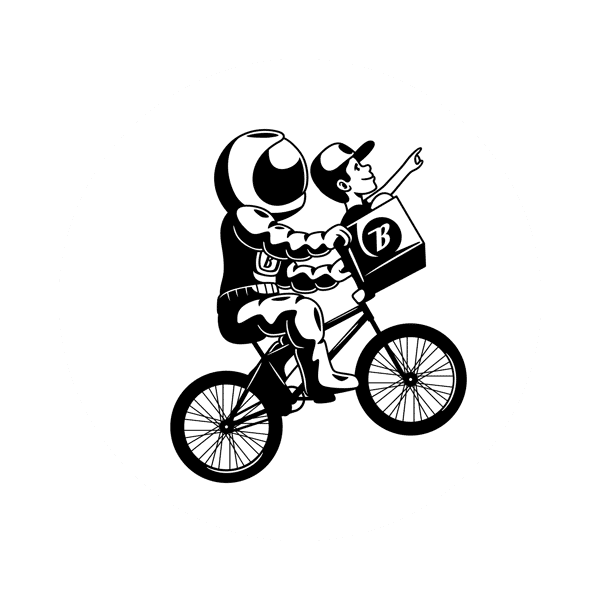 spaceman on bicycle
