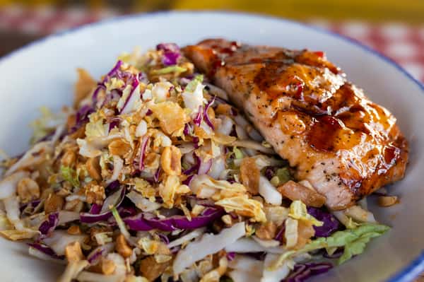 Chopped Asian Salad with Glazed Salmon