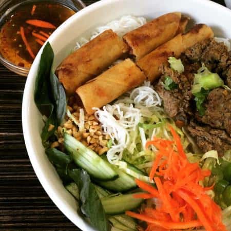 (53) Vermicelli with Charbroiled Beef & Spring Rolls